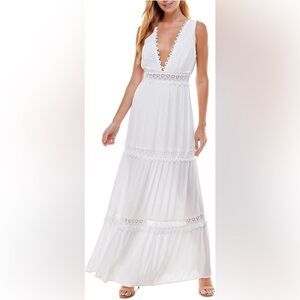NEW! Bebe Lace Inset Maxi Dress White - XL ~ Boho Chic Wedding Vacation! ~ $159